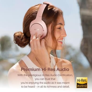 TOZO HT2 Hybrid Active Noise Cancelling Headphones, Wireless Over Ear Bluetooth Headset, 60H Playtime, Hi-Res Audio Custom EQ via App Deep Bass Comfort Fit Ear Cups, for Home Office Travel Pink - Image 3