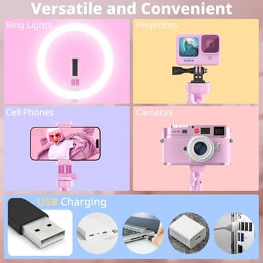 UBeesize 12” Selfie Ring Light with 62” Extendable Tripod Stand & Remote, LED Light with Phone Holder for Video Recording/Makeup/Content Creator (YouTube/TikTok/Twitch), Phone, Camera & Webcam (Pink) - Image 5
