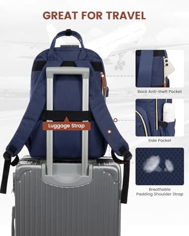 LOVEVOOK Laptop Backpack for Women & Men, Unisex Travel Anti-theft Work College Bag, Business Computer Backpacks Purse, Casual Hiking Daypack with Lock, Fits 15.6 Inch Laptop, Dark Blue - Image 4
