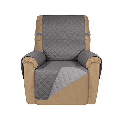 PureFit Reversible Quilted Sofa Cover, Water Resistant Slipcover Furniture Protector, Washable Couch Cover with Non Slip and Elastic Straps for Kids, Dogs, Pets (Small Recliner, Gray/Light Gray) - Image 1