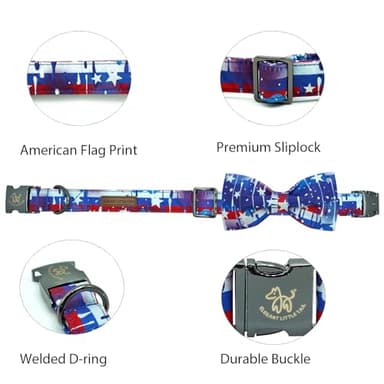 Elegant little tail Independence Dog Collar, Holiday Pet Collar with Bow Dog Durable Patriotic Dog Collars Pet Gift Adjustable Dog Collar for Large Dogs - Image 2