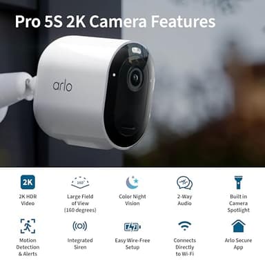 Arlo Pro 5S Spotlight Security Camera 2K HDR | Outdoor | Wireless | Dual-Band Wi-Fi Connects to Strongest Network|12X Zoom, 2-Way Audio, Color Night Vision,Live Stream(White, 3 Cameras) - Image 2