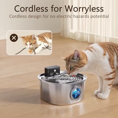 Voluas Stainless Steel Wireless Cat Water Fountain: 3.2L/108oz 3-Modes Pet Drinking Fountain Indoor Cordless Motion Sensor with 4200mAh Rechargeable Battery Operated - Image 3