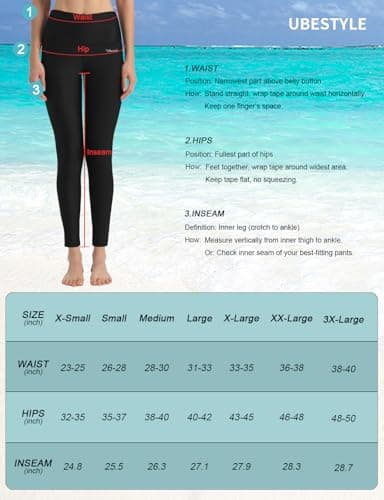 Ubestyle UPF 50+ High Waist Women's Swim Pants Swim Leggings Swimming Tights Rash Guard Pants Sun Protective Black (UBT3001BLACKM) - Image 6