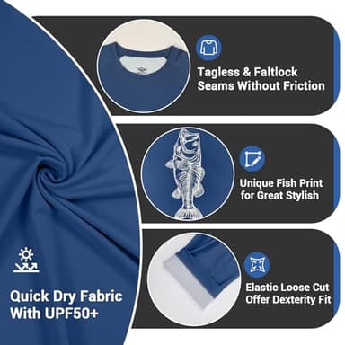 Palmyth Mens Fishing Shirts Long Sleeve Sun Protection Shirts UPF 50+ Rash Guard T-Shirt Tee Navy Bass Sketch XL - Image 5