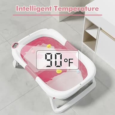 napei Collapsible Baby Bathtub,Baby Bath Tub with Soft Cushion & Thermometer,Baby Bathtub Newborn to Toddler 0-36 Months,Portable Travel Baby Tub - Image 2