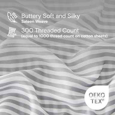 Sijo AiryWeight Tencel Sheet Set, 100% Lyocell Derived from Eucalyptus, Buttery Soft, Architectural Digest 2022 Best Cooling Sheets Winner - 4pc - 2 Pillowcases 1 Fitted 1 Top (Stripe, King) - Image 3