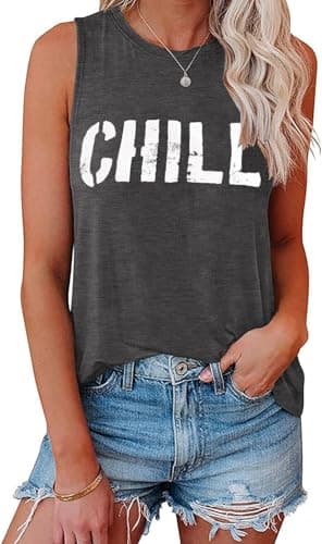 IRISGOD Womens Tank Tops Loose Fit Summer Cute Graphic Sleeveless Shirts Workout Basic Tunic - Image 1