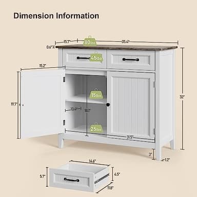 Gizoon Kitchen Sideboard Buffet Cabinet, 32'' H Large Kitchen Storage Island and Adjustable Shelf, Modern Coffee Bar Console Cabinet for Dining Room, Bathroom, Entryway, Grey - Image 4