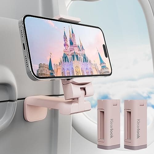 2 Pack Klearlook Universal Airplane Phone Holder, 360° Rotatable Phone Mount for Airplane Tray Table & Desk, Hands-Free Adjustable Phone Stand for Flight Essentials Must Have Accessories - Image 1