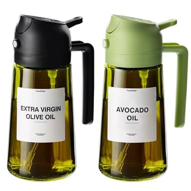TrendPlain - Original 16oz/470ml Olive Oil Dispenser Bottle for Kitchen Gadgets and Air Fryer Accessories - Olive Oil Sprayer for Cooking w/Stickers - Black&Green - Image 1