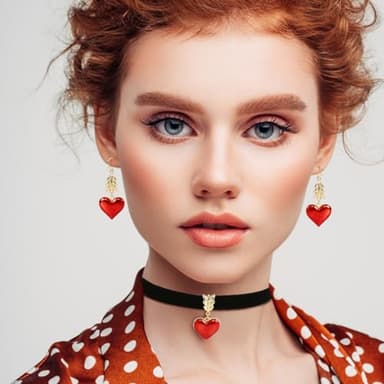 Red Heart Necklace for Women Black Velvet Choker Valentines Jewelry Halloween Costume Accessories for Queen - Image 5