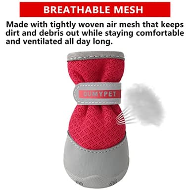 QUMY 2PCS Small Dog Shoes for Hot Pavement Summer Puppy Dog Booties with Reflective Strip Soft Comfortable Skid-Resistant Rubber Sole Red Size 4 - Image 3