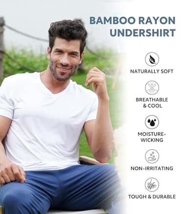 DAVID ARCHY Men's Undershirt Bamboo Rayon Moisture-Wicking White T-Shirts Stretch V-Neck Tees for Men, 3-Pack (L, White) - Image 3