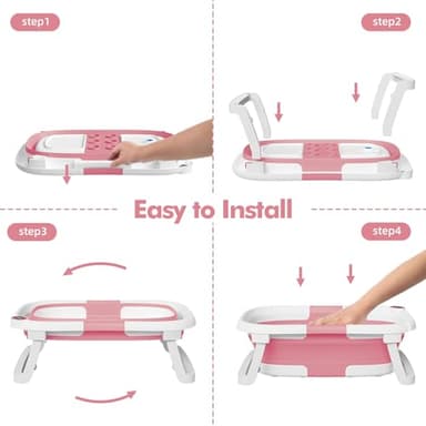 napei Collapsible Baby Bathtub,Baby Bath Tub with Soft Cushion & Thermometer,Baby Bathtub Newborn to Toddler 0-36 Months,Portable Travel Baby Tub - Image 5