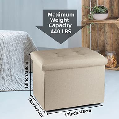 ALASDO Storage Ottoman Footrest Stool Small Ottoman with Storage Foldable Ottoman Foot Rest Footstool Bench for Living Room 17x13x13inches Beige - Image 3