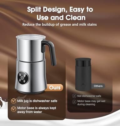 Milk Frother and Steamer, Large Capacity Detachable Electric Milk Frother, Automatic Warm and Cold Foam Maker, Hot Chocolate Maker, BPA Free, Grey - Image 6