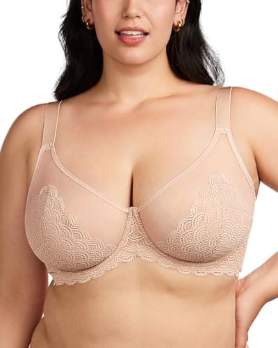 HSIA Minimizer Bras for Women Large Bust Full Coverage Lace Plus Size Bra - Mermaid Scales Light Pink - Image 1