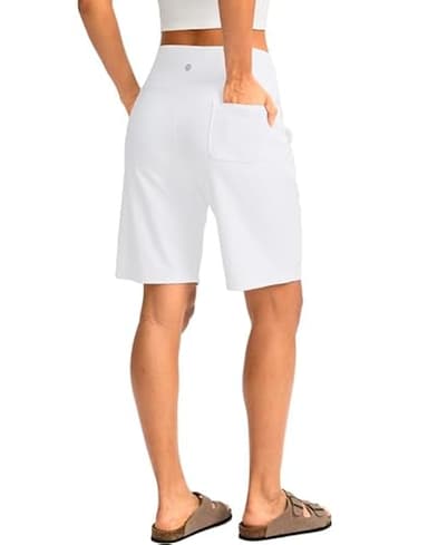 G Gradual Women's Bermuda Long Shorts with Pockets 9" High Waisted Knee Length Shorts for Women Walking Athletic Workout(White,L) - Image 3