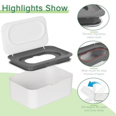 Flenpptly Baby Wipes Dispenser, Wipes Case Baby Wipe Holder Keeps Wipes Fresh, Non-Slip, Easy Open & Close (Gray) - Image 3