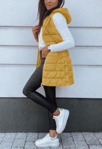 Veatzaer Women Long Vest Solid Color Sleeveless Hood Winter Puffer Vest Outwear - Image 4