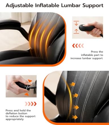 Office Desk Chair, Ergonomic Computer Chair with Padded Flip-Up Arms and Adjustable Lumbar Support, PU Leather Executive Chair with Tilt Lock and 360° Swivel Rolling Wheels for Work, Study - Image 3