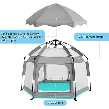 Bend River Baby Playpen with Canopy, Portable Baby Beach Tent, Toddler Play Yard Indoor and Outdoor, Foldable Mosquito Net for Infant - Grey - Image 4