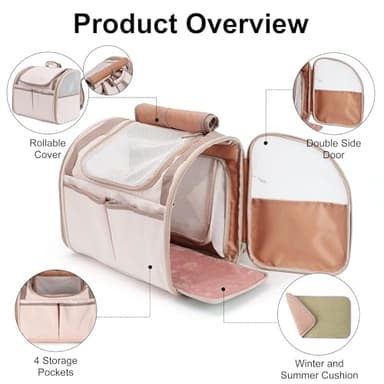 FUKUMARU Cat Backpack Carrier, Expandable Small Pet Carriers for Cats with 4 Pockets, Hiking Travel Carrier Bag for Small Animal, Airline Approved Cat Carrier with Rollable Cover for Nervous Cat, Pink - Image 8