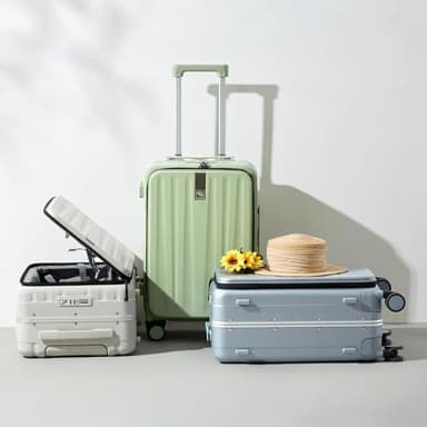 Hanke 20 Inch Carry On Luggage Aluminum Frame Front Opening Rolling Suitcase PC Hard Sided Luggage with Spinner Wheels Travel Luggage for Woman Men Gifts.(Dark Green) - Image 2