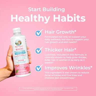 MaryRuth Organics Women's Multivitamin+Lustriva Hair Growth Liposomal | Biotin 10000mcg | Clinically Tested for Thicker Hair, Wrinkles, Fine Lines, Skin Care with Ashwagandha&Maca Root | 15.22 Fl Oz - Image 5