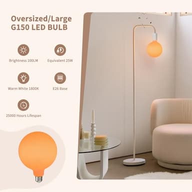 ONEWISH Floor Lamp for Living Room - Minimalist Standing Lamp with Modern LED Bulb, White Frosted Globe Glass 6", 1800K Warm Ambiant Lighting Decorative Tall Lamp for Bedroom Dorm - Image 3