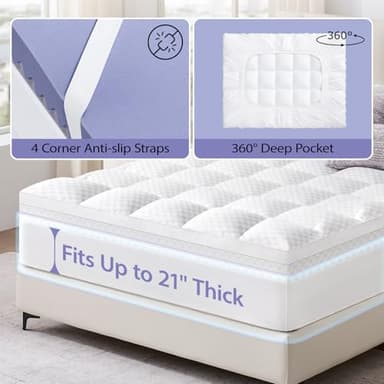 downluxe 4 Inch King Memory Foam Mattress Topper Pro Dual Layer 2 Inch Cooling Gel Egg Crate Memory Foam Plus 2 Inch Pillow Top Medium Firm with Deep Pocket - Image 5