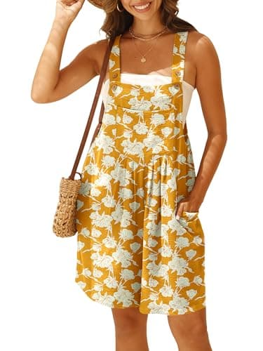 GRECERELLE Jumpsuits For Women Summer Short Overalls Casual Adjustable Loose Women's Rompers with Pockets 2025 Yellow White Flower-S - Image 2