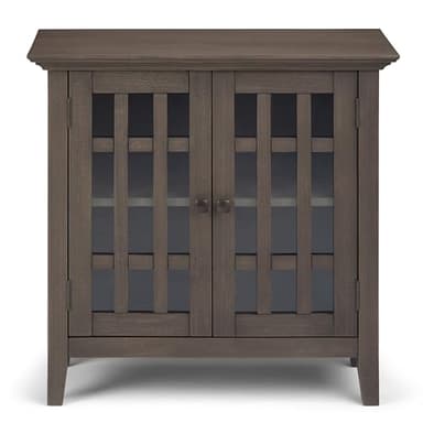 SIMPLIHOME Bedford SOLID WOOD 32 inch Wide Transitional Low Storage Media Cabinet in Farmhouse Grey for the Living Room, Entryway and Family Room - Image 5