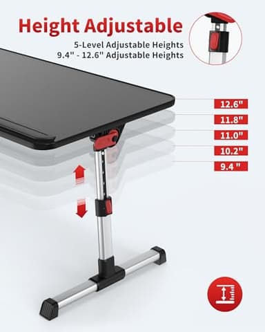 Laptop Desk Table, SAIJI Adjustable Laptop Stand, Portable Lap Desks with Foldable Legs, Notebook Standing Breakfast Tray Reading Desk for Sofa Couch Bed Floor (Black,Medium Size) - Image 2