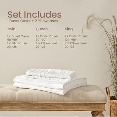 BESTSWEETIE White Duvet Cover King Size - Striped Tufted King Duvet Cover Set with Zipper Closure, 3pcs Soft Microfiber Boho Bedding Set for All Seasons (King, 104"x90") - Image 7