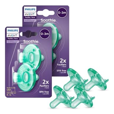 Philips Avent Soothie Orthodontic Baby Pacifiers, 100% Silicone Pacifiers, One Piece, BPA-Free, for Babies 0-3 Months, Green, 4 Pack, Model SCF190/41 - Image 1
