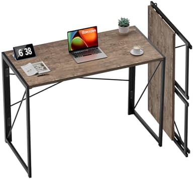 Coavas Folding Desk No Assembly Required, 39.4 inch Writing Computer Desk Space Saving Foldable Table Simple Home Office Desk,Brown - Image 1
