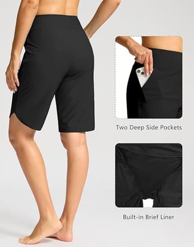 G Gradual Women's High Waisted Swim Board Shorts 11" Knee Length Beach Swimming Long Shorts for Women with Pockets Liner(Black,XXL) - Image 3
