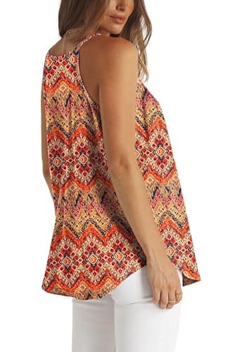 WIHOLL Boho Tops for Women 2025 Summer Vacation Outfits Loose Fit High Neck Tank Tops M - Image 4