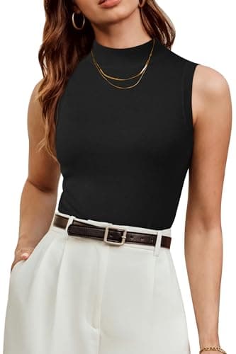 Arach&Cloz 2025 Womens Wool Blend Sweater Tank Tops Summer Fall Sleeveless Vest High Mock Neck Soft Stretchy Cute Fashion Dressy Business Casual Teacher Outfits Trendy Knit Slim Work Clothes Black M - Image 1