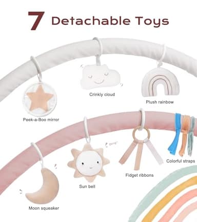 Baby Play Gym Mat, Tummy Time Activity Mat with 7 Detachable Toys and 12 Milestone Cards for Stage-Based Sensory and Motor Skill Development, Washable Play Mats for Infant, Newborn Baby Essentials - Image 2