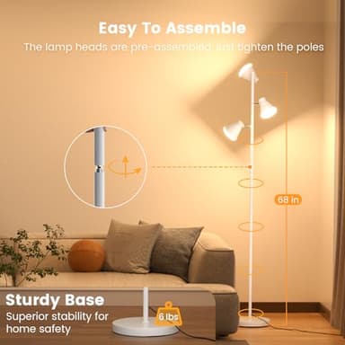 SIBRILLE 36W LED Tree Floor Lamp, Dimmable Tall Standing Lamp with Remote & Touch Control, 4 Color Temperatures Bright Floor Lamp, 3 Rotatable Light Modern Floor Lamps (White) - Image 7