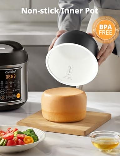COMFEE' Rice Cooker, 4 Cups Uncooked, 8 Cups Cooked Slow Cooker, 2 Qt Small Multicooker with 10 Presets, Steamer & Grain Cooker, Non-Stick Inner Pot - Image 6