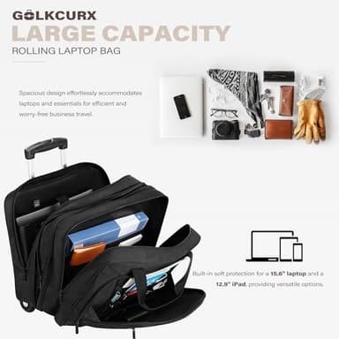 Golkcurx Rolling Laptop Bag with Wheels, Removable Water-Repellent Rolling Briefcase for Women and Men - Image 4