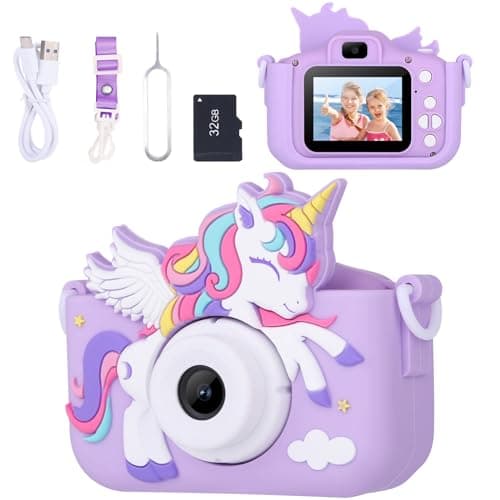 Envyvip Unicorn Toys Camera for Kids Girls Age 3-8, Toddler Kids Digital Camera Christmas Birthday Gifts for 3 4 5 6 7 8 Years Old Girl, Cute Selfie Video Camera, HD 1080P, 32GB SD Card, Purple - Image 1