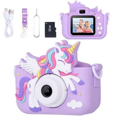 Envyvip Unicorn Toys Camera for Kids Girls Age 3-8, Toddler Kids Digital Camera Christmas Birthday Gifts for 3 4 5 6 7 8 Years Old Girl, Cute Selfie Video Camera, HD 1080P, 32GB SD Card, Purple - Image 1