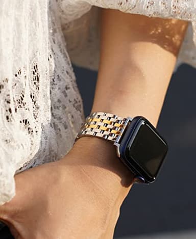 Seven-link Watch Bands for Apple Watch 10,Se,9,8,7,6,5,4,3,2,1 for Women, Dressy Stainless Steel Metal Band for Apple Watch 40mm 41mm 42mm 38mm for iWatch, Two-Tone Silver/Gold - Image 3