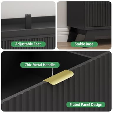 Fluted Dresser for Bedroom with 7 Drawers, 48" Wide Modern Chest of Drawers with Metal Handle, Wooden Dresser TV Stand, Wood Closet Clothes Storage Organizer for Living Room, Hallway, Black - Image 6