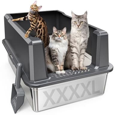 XXXL Stainless Steel Cat Litter Box with High Sides, 28" L x 20" W x 14" H Extra Large Litter Box for Big Cats and Multiple Cats, Enclosure Cat Litter Pan with Anti-Urine Leakage, Easy Clean - Image 1